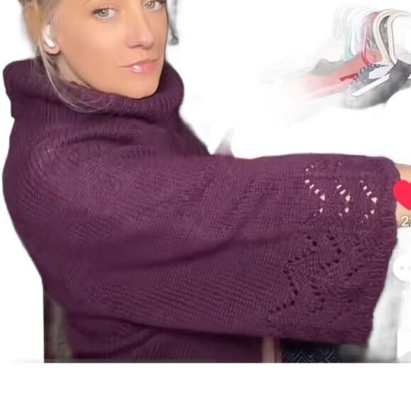 Fenn Wright Manson Deep Purple Wool Blend Chunky Turtleneck (Size: Large) - Picture 3 of 13